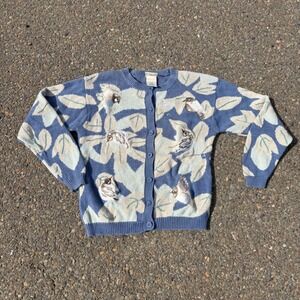 Vintage Northern‎ Reflections Bird Cardigan Ramie Cotton Blue Sweater M